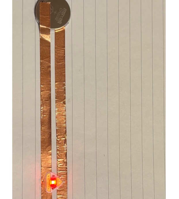 Prototype 1: Construct an interactive circuit prototype using a battery, copper tape, and one LED.